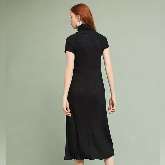 Anthropologie Maeve Samson Knitted Turtleneck Midi Dress Black Sparkle Size M - Picture 4 of 12